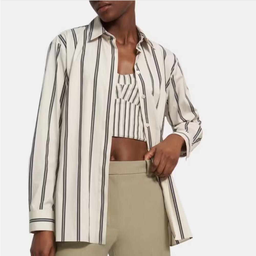 Theory Striped Button Up and Bustier Set